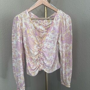 Free People Say The Word V-Neck Long Sleeve Top in Lavender & Cream Floral